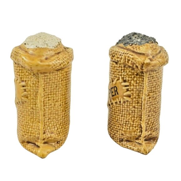 Burlap Sack Salt and Pepper Ceramic Shaker Set 3.75 inch Our Own Imports Vintage - Picture 2 of 7